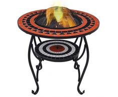 Tidyard Tavolo con Braciere a Mosaico in Ceramica,Barbecue Griglia in Stile Anticato,Grill,Brace,Barbecue Balcone,Barbecue da Giardino,Accessori Barbecue,Barbecue a Carbone 68x68x60 cm