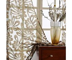 Topfinel Occhielli Tende Voile Fiore Tenda Ricamata Tenda della del Balcone della Tenda del Soggiorno Elegante Camera da Letto per Donna,2pannello,140x260cm,Marrone