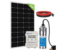 Kit pompa acqua solare per pozzi profondi Pompa acqua sommergibile da 12 V CC con pannello solare mono da 120 W Regolatore batteria da 10 Ah per laghetto per pozzi Home Farm Acciaio inossidabile