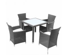 ARREDO GIARDINO RATTAN SINTETICO SET DA 5 GRIGIO VETRO BIANCO