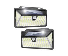 Kaulsoue Luce Solare Led Esterno - Luci Faretto Solari da Giardino IP65 Impermeabile 3 Modalità Lampada Faretti Solari Con Sensore di Movimento (128 LED-2 Pezzi)