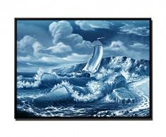 105 x 75 cm quadro - colore Blu Petrol - su Tela inkusive ombra fughe telaio Nero - pittura vela nave affrontando mare