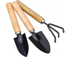 TDDL 3 Pezzi Mini Attrezzi da Giardinaggio Mini Set di Attrezzi da Giardinaggio per Piante Piccola Rastrello Pala Vanga con Manico in Legno per Piante in Vaso di Fiori piantine di Piante Bonsai