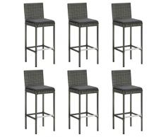 vidaXL Sgabelli da Bar con Cuscini 6 pz in Polyrattan Grigio