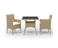 vidaXL Set da Pranzo da Giardino 3 pz Beige in Polyrattan e Vetro