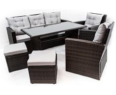 AVANTI TRENDSTORE - Andalusia - Set da giardino con tavolo incluso, in polirattan marrone scuro e vetro nero