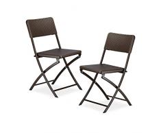 Relaxdays Klappstuhl Bastian 2er, Gartenstuhl klappbar, HBT 82 x 44 x 50 cm, Balkonstuhl im Set Als Sitzgruppe, Rattan-Optik, Braun Sedia da Giardino Pieghevole in Stile Modello, Marrone, 2 Pezzi