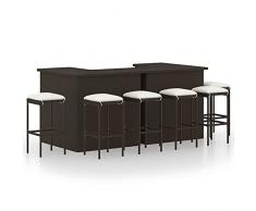 Tidyard Set da Bar da Giardino 8 pz con Cuscini in Polyrattan Marrone, Set Tavolo e Sedie da Bar Alti da Giardino in Rattan, Set Tavolo e Sedie da Bar in Rattan per Esterno