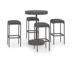 Tidyard Set da Bar da Giardino 3/5 pz in Polyrattan Nero/Marrone/Grigio,Set Tavolo e Sedie da Bar Alti da Giardino in Rattan,Set Tavolino Rotondo e 2/4 Sgabelli da Bar Alti in Rattan per Esterno