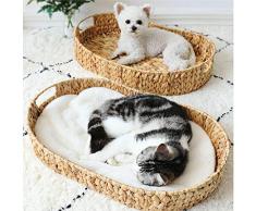 LXHONG Cestino di Vimini per Gatti, Letto per Cani in Rattan, Cesto per Cani in Vimini per Camera da Letto in Metallo, 3 Dimensioni (Color : A, Size : 44X30X9CM)