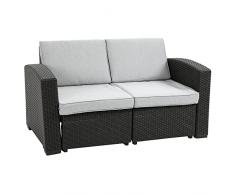 Outsunny Divano da Esterno a 2 Posti da in PP Plastica ad Effetto Rattan, Divano da Giardino con Cuscini Rimovibili e Lavabili, Grigio e Nero