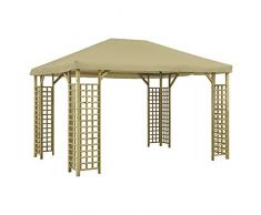 UnfadeMemory Gazebo da Giardino, Tenda a Baldacchino per Esterni, Struttura in Legno, Tessuto (100% poliestere) con Rivestimento in PVC (Beige, 4x3 m)