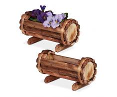 Relaxdays Vasi in Corteccia, Set 2 Portavasi in Legno dall’Effetto Bruciato, Decorazioni da Giardino Vintage, Naturale