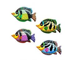 NOWAYTOSTART Decorazione da Parete di Pesce in Metallo da 4 Pezzi, Decorazione Artistica di Pesce appesa in Ferro per Vetro da Bagno, Patio, Piscina
