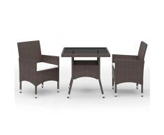 Tidyard Set Tavolo e Sedie da Giardino,per Esterno in Polyrattan,Marrone,e Vetro,Nero,Set Mobili da Giardino in Rattan,Set Tavolo e 2 Poltrone da Giardino,Set Tavolo e Sedie da Pranzo da Giardino