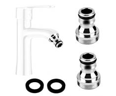 UGBO Adattatore Rubinetto Canna Acqua Raccordo Tubo Acqua per Giardino Ottone Attacco Rapido Acqua M22 Interno e M24 Filettatura Esterna Adattatore Rubinetto per Irrigazione Cucina 2 Pz (Argento)