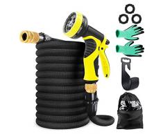 Tubo Acqua Giardino Tubo da Giardino espandibile 50ft 15M Tubo Irrigazione con 9 Funzioni di Spruzzo,Triplo Nucleo in Lattice ,Connettore in Ottone,per Lavaggio Auto, Irrigazione Giardino, Cortile