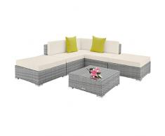 TecTake 800888 Set di Mobili, Arredamento da Giardino, Set da Salotto in Polyrattan, Poltrone + Poltrone Angolari + Tavolo con Ripiano, Adatto per Balcone Terrazza Salone (Grigio Chiaro)