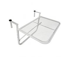 Outsunny Tavolo da Ringhiera Altezza Regolabile a 3 Livelli, Tavolino Sospeso da Balcone Salvaspazio in Metallo, 60x56.5x45cm, Bianco
