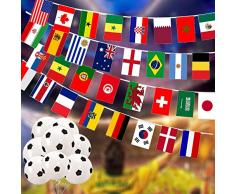2022 Coppa del Mondo di Bandiera String Bunting Banner, 32 Paesi Bunting Bandiere Double-Side per il giardino Bar Ristorante Street Party, Presentato 10 palloncini di calcio per la decorazione