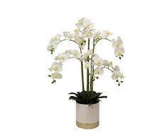 Ligne Déco - Orchidea Gigante Artificiale, Vaso in Ceramica, 80 cm, Colore: Bianco/Oro