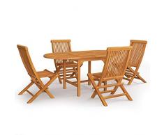 Tidyard Set da Pranzo da Giardino con Tavolo Rettangolare Pieghvoli e 4 Sedie Pieghvoli in Legno massello Teak,Set Tavolo e Sedie Pieghevoli da Giardino Esterno in Legno