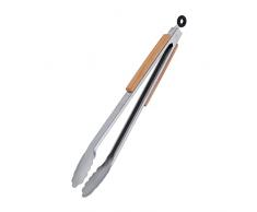 Relaxdays Pinza da Barbecue, Acciaio Inox e Manico in Legno, Accessori Griglia e Cucina, Lunga 38 cm, Argentato Marrone