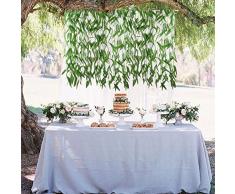 MIHOUNION 50 pz artificiale vite verde ghirlanda di seta finta salice rattan vimini ramoscello faux per la festa di nozze di fiori davanzale balcone decorazione cortile
