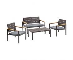 Outsunny Salotto da Giardino Set 4 Pezzi con 1 Divano, 2 Poltrone e 1 Tavolino, Mobili da Giardino in Acciaio e Plastica, Marrone