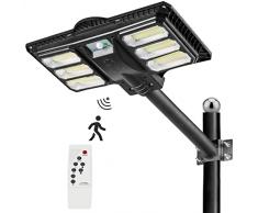 HYPOW 400W lampione solare led esterno con palo, luci solari per esterni IP65 impermeabili con sensore di movimento, 6500K lampioni da giardino esterno solari,luce a led con pannello solare