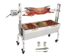 VEVOR Girarrosto Spiedo BBQ 50W in Acciaio Inox Manuale/Elettrico Capienza Max. 41 kg Altezza Regolabile 19-43,2 cm con Ruote, Kit di Girarrosto Spiedo per BBQ Festa Evento Esterno Lunghezza 117 cm