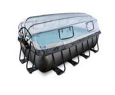 EXIT piscina rettangolare 400x200x122cm con cupola, filtro a sabbia e pompa di calore - nero