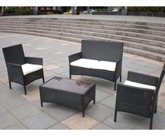 HOME 4800 Set Tavola Polyratt 4 Pezzi con Cuscino Giardino Arredo da Esterno, Vetro, Marrone/Avorio