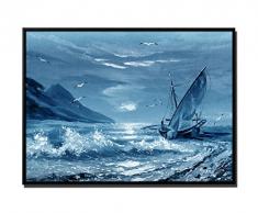 105 x 75 cm quadro - colore Blu Petrol - su Tela inkusive ombra fughe telaio Nero - pittura vela barca al tramonto