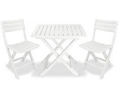 Set sedie e Tavolo da Giardino Pieghevole in plastica - Camping Set (Bianco)