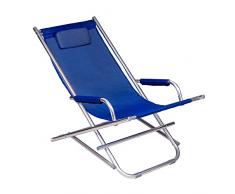 Hortan Enrico Coveri Sedia Sdraio Prendisole in Alluminio con Struttura a Dondolo, Cuscino Poggiatesta e Seduta in Tessuto Textilene Per Giardino, Terrazzo, Piscina e Spiaggia, Blu