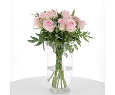 KENTIS - Bouquet di 12 Rose Rosa a Stelo Lungo 50 cm - Mazzo di Fiori Freschi a Domicilio in Italia - Rose Vere Regalo