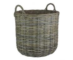 Cestino per Tronchi in Rattan Grigio Medio Alto Rotondo