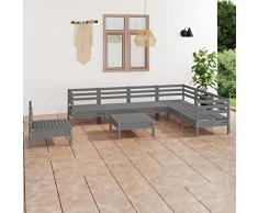 Gecheer Set Divani da Giardino 8 pz in Legno Massello di Pino, Set di Mobili da Giardino in Legno, Divanetto da Esterno, Set Lounge per Esterni, Set Salotto da Esterno con Tavolino Grigio