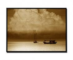 105 x 75 cm quadro - colore Sepia - su Tela inkusive ombra fughe tempesta vela barca - cornice nera Thailand