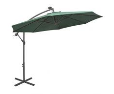 Festnight Ombrellone Pensile Parasole Regolabile con Luci LED 300 cm Verde/Sabbia Palo in Metallo da Giardino da Piscina da Patio da Balcone per Esterno