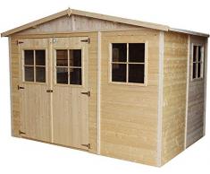 TIMBELA M334 Casetta da Giardino in Legno Naturale H226x216x324 cm/6 m²- Capanno da Giardino - Magazzino Esterno con Finestre - Bici, Deposito Attrezzi e Rimessa