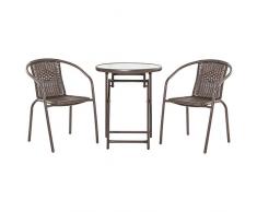Outsunny Set Tavolo Pieghevole e 2 Sedie da Giardino in Acciaio e Rattan PE, Arredamento da Esterno da 3 Pezzi Marrone