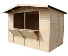 Capanno in Legno, Capanno Espositore in Legno, Chiosco in legno da giardino per bar, 336x263 cm/6 m2 Stand di vendita con bancone, Multifunzione cabina da giardino, Capanno giardino TIMBELA M150