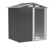 Outsunny Casetta da Giardino in Acciaio Zincato, Capanno Porta Attrezzi con Tetto inclinato e 4 Prese dAria, 152x132x188cm, Grigio e Bianco