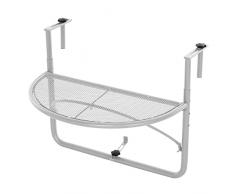 Outsunny Tavolino da Balcone Pieghevole in Metallo con 3 Altezze Regolabili, Tavolo da Appendere alla Ringhiera, 60x45x50cm, Bianco