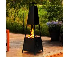 Stufa da Esterno da Terra, Stufa da Esterno a Piramide con Camino, caminetti da Esterno con Vero Fuoco a 360°, Riscaldamento rapido rapido per Ambienti Domestici/Commerciali, Nero
