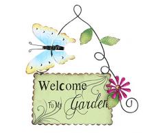 Cabilock Cartelli di Benvenuto del Giardino della Farfalla del Metallo Benvenuti nel Mio Giardino Arte del Ferro Porta Dingresso Casa Verde Cartello di Benvenuto del Giardino Targa da