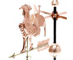 Grande banderuola con rilievo 3 D Gallo segnavento in rame con piede Anemoscopio