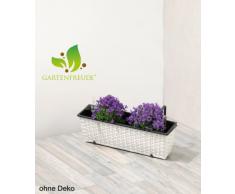 Cassetta da giardino in polyrattan, incl. agganci e sistema per innaffio, bianco, 12 mm, 2 pezzi, 50 x 19 x 18 cm